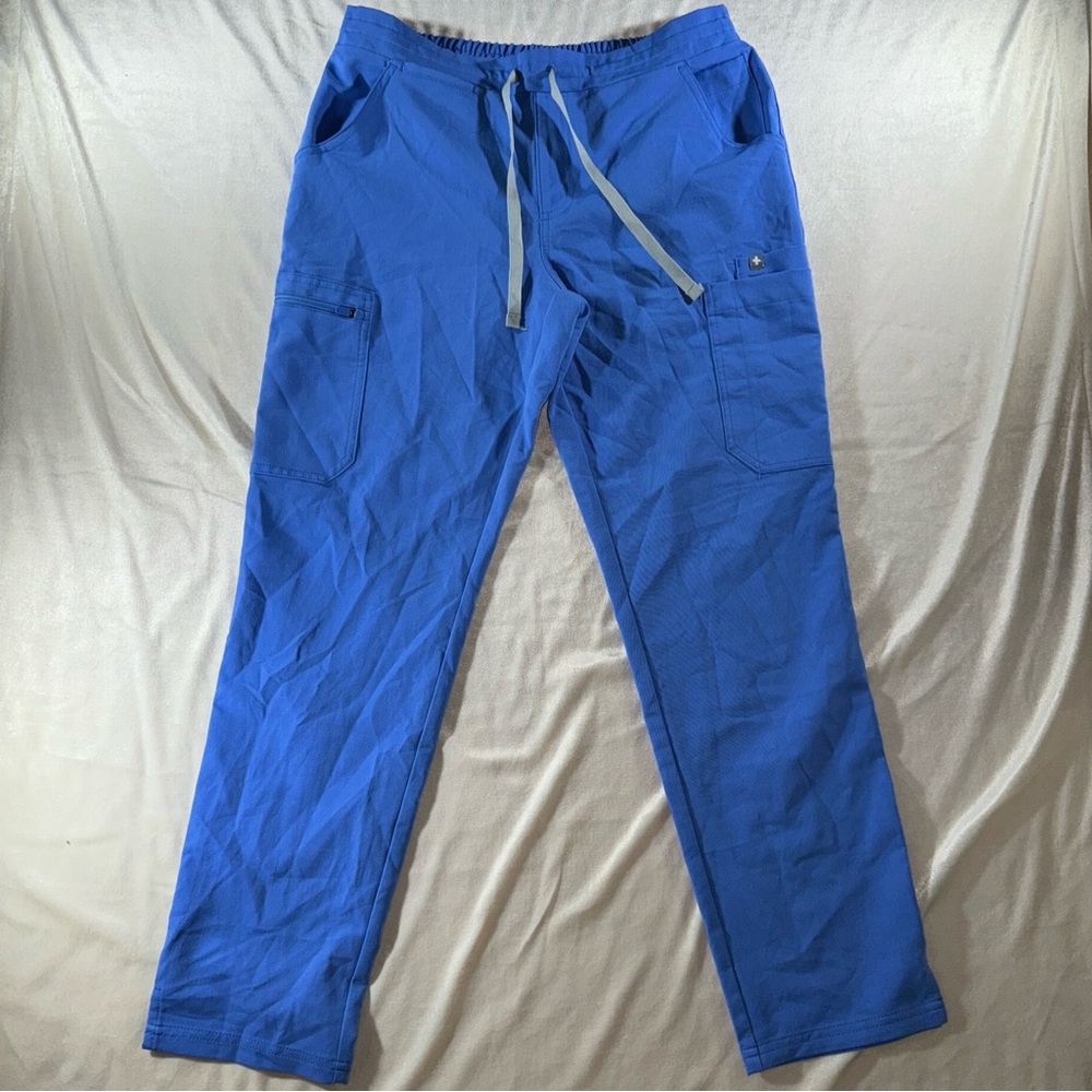 FIGS straight Leg tapered Cargo Scrub Pants Blue S PETITE nursing medical EUC